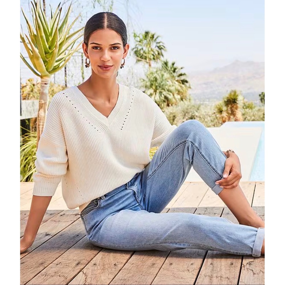 Tommy Bahama Indigo Palms Salt Wash V-Neck Sweater Women XL Ivory Cotton $148